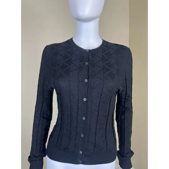 Missoni Women Size S Black Chevron Knit Cardigan Sweater Minimal Preppy Casual - Picture 4 of 16